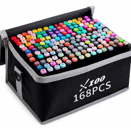 Set 168 Marcadores Doble Punta Con Estuche Profesional Negro