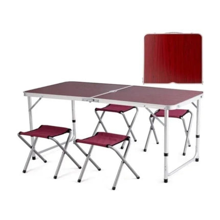 Mesa Plegable Aluminio 120x60cm + 4 Bancas  Marron Oscuro