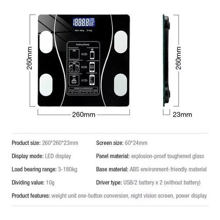 Balanza Baño Digital Bluetooth Inteligente Peso Grasa Imc 18 Negro