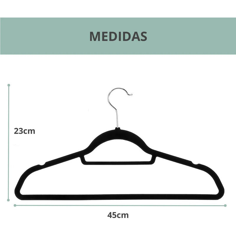 Colgadores De Ropa Set 30u Terciopelo Antideslizante Negro
