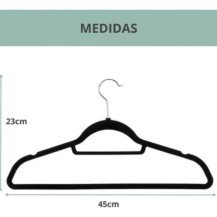 Colgadores De Ropa Set 30u Terciopelo Antideslizante Negro