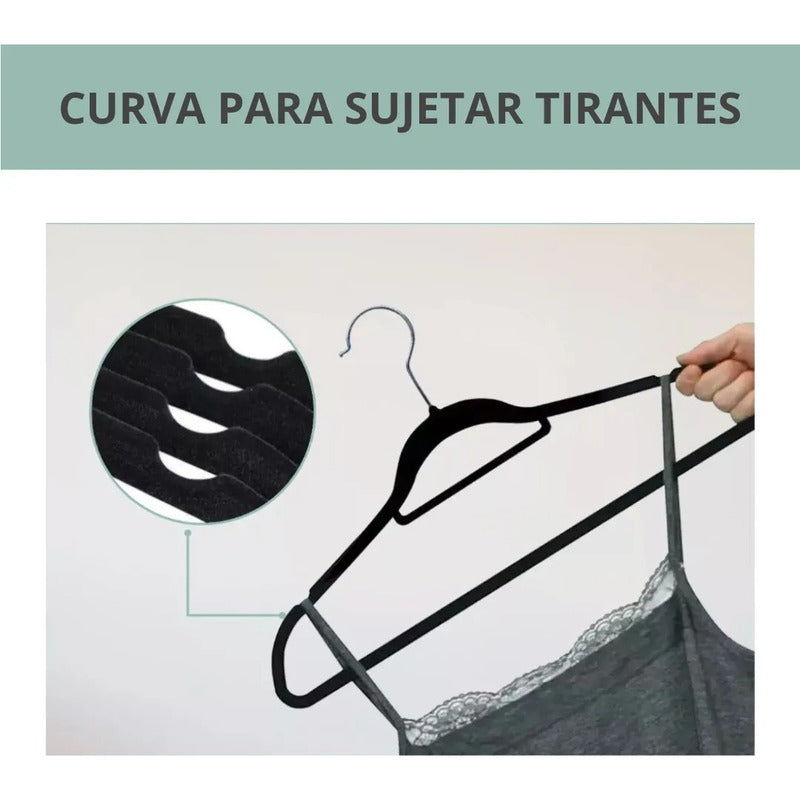 Colgadores De Ropa Set 30u Terciopelo Antideslizante Negro