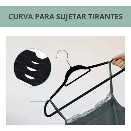 Colgadores De Ropa Set 30u Terciopelo Antideslizante Negro