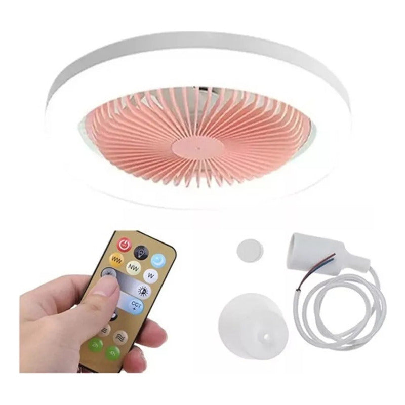 Ventilador De Techo Con Lampara Led Con Control Remoto 26 Cm Blanco Rosa Plástico