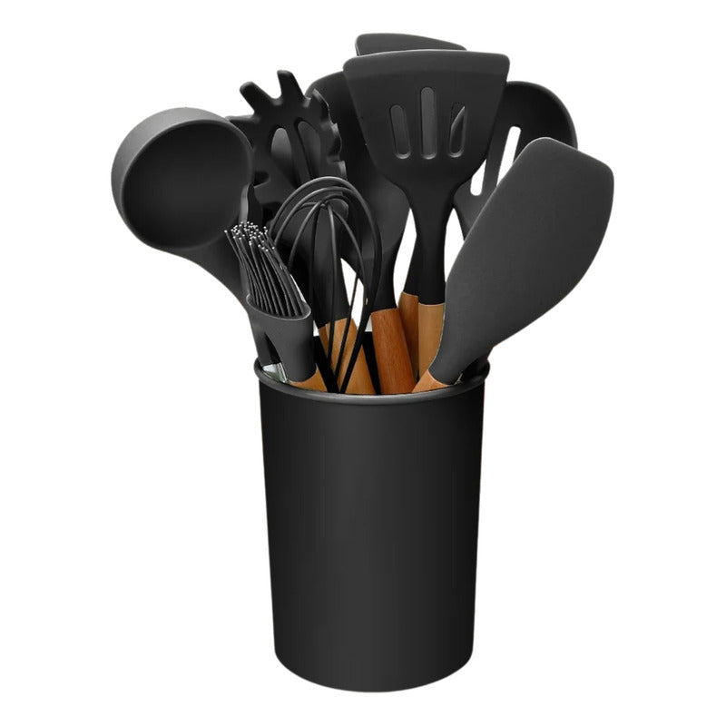 Set 12pcs Utensilios De Cocina Antiadherentes Colores Negro