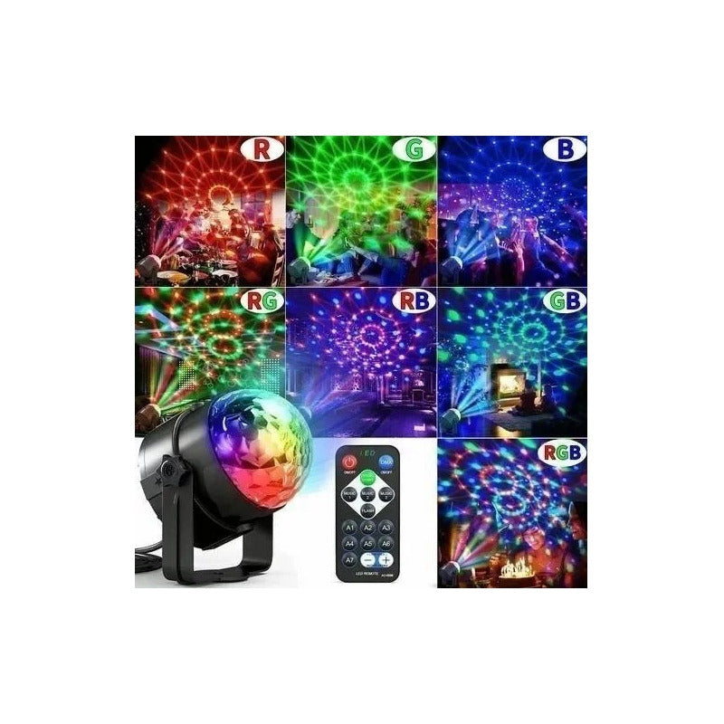 Bola De Luces Led Multicolor Para Fiestas Con Control Negro