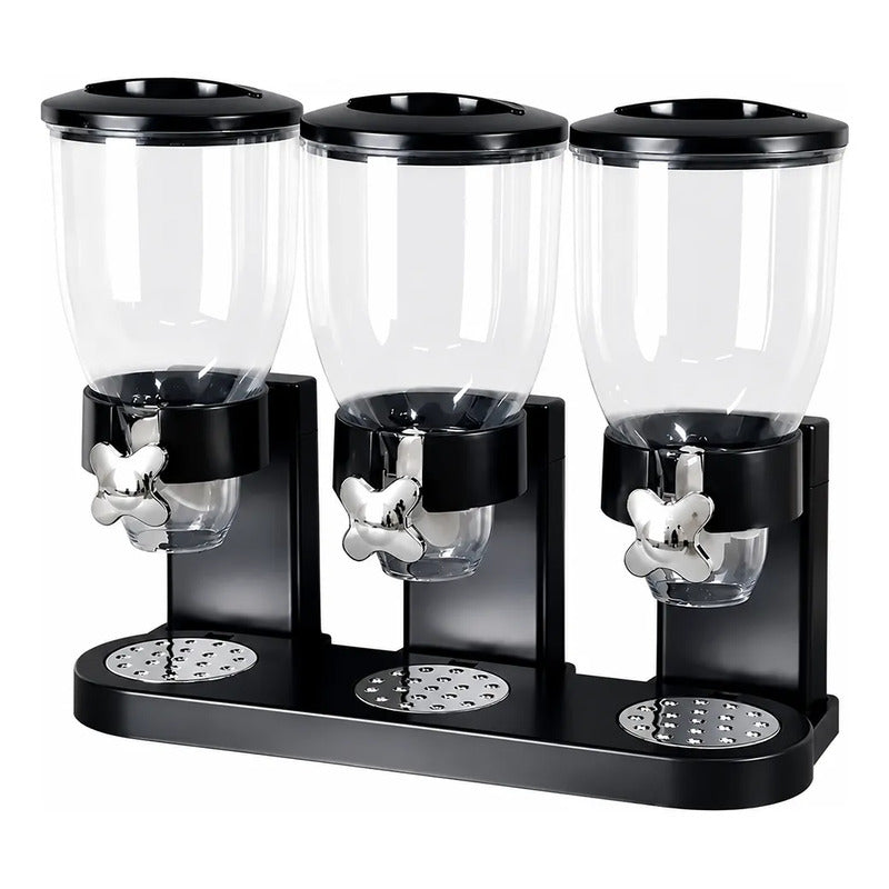 Dispensador Triple Para Cereales 3 Contenedores De 2l Negro