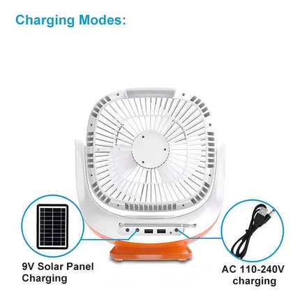 Ventilador Recargable Solar / Linterna / Radio / Bluetooh 20 Cm Blanco Plástico 3