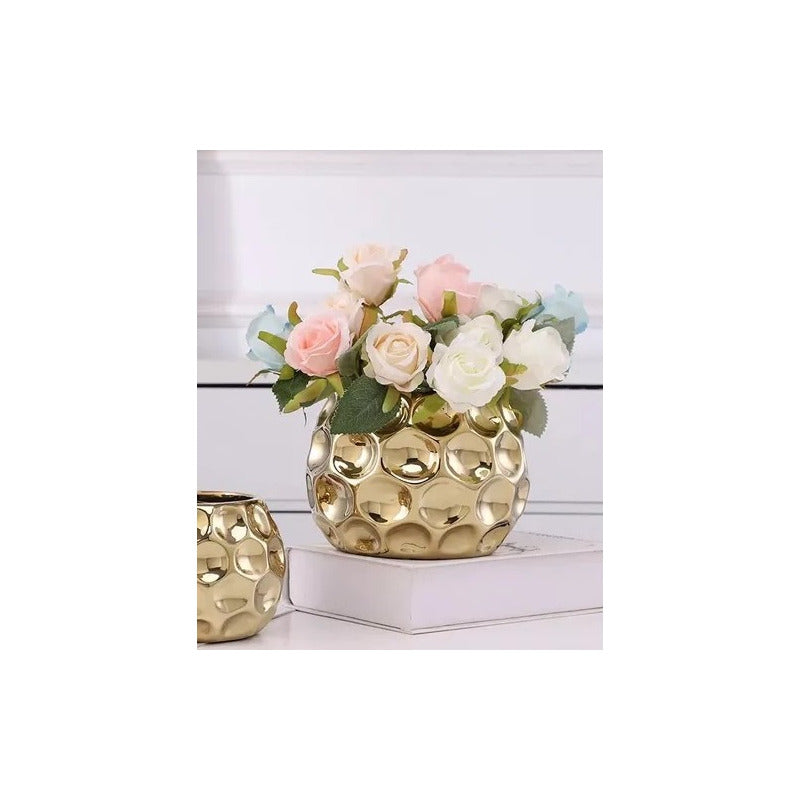 Florero Dorado Deco Hogar Ceramica Jarron Dorado Florero