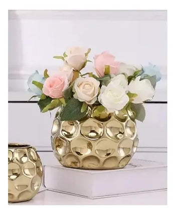 Florero Dorado Deco Hogar Ceramica Jarron Dorado Florero