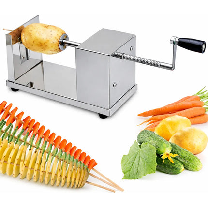 Cortador De Papas Espiral Acero Inoxidable Manual Plateado