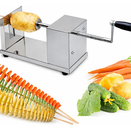 Cortador De Papas Espiral Acero Inoxidable Manual Plateado