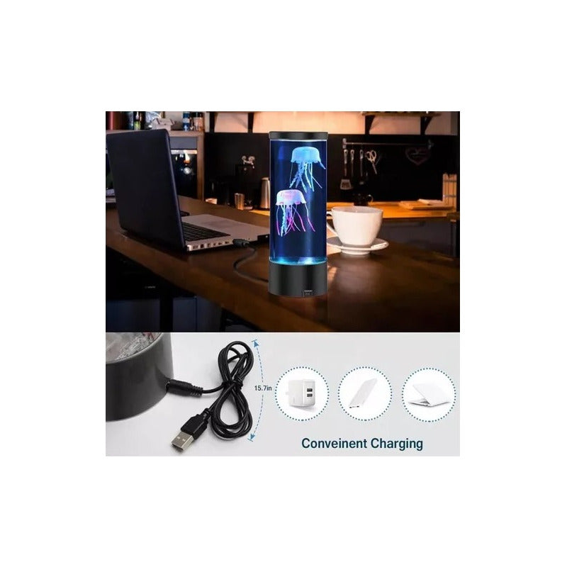 Lampara Medusa 37cm Luz Led Decorativa 6 Colores 3d Usb Negro Verde