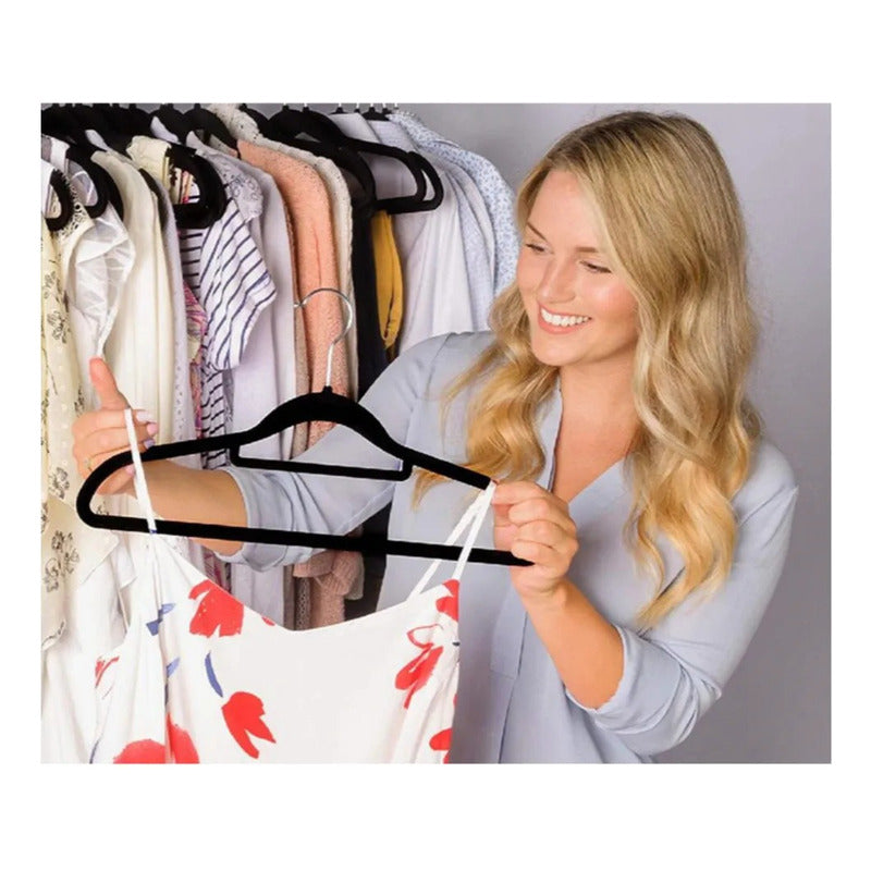 Colgadores De Ropa Set 30u Terciopelo Antideslizante Negro
