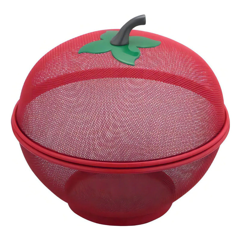 Canasto Frutero Con Tapa 32 Cm Plegable Y Con Asa Plástica Rojo