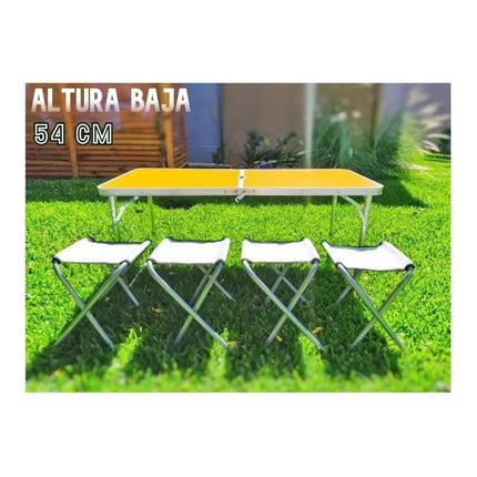 Mesa Plegable Aluminio 120x60cm + 4 Bancas  Marron Oscuro