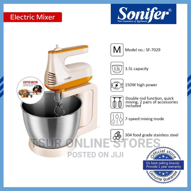 Batidora Mezcladora De Pie Sonifer Profesional 3.5 Lt Blanco