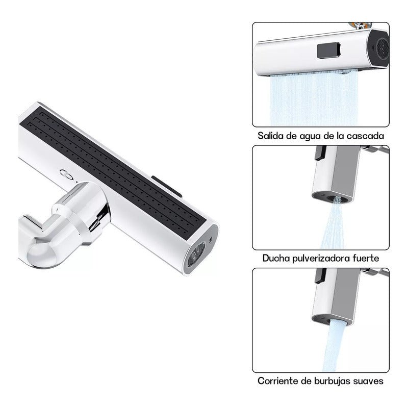 Llave Para Cocina Y Baño Adaptador Lavaplatos 3 Modos Plateado