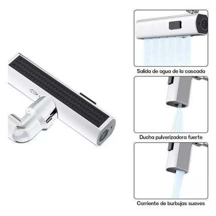 Llave Para Cocina Y Baño Adaptador Lavaplatos 3 Modos Plateado