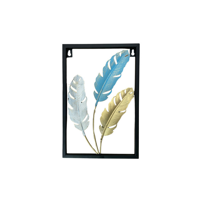 Adorno De Pared Colgante Diseño Plumas Hojas 30x20cm Negro