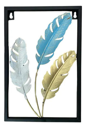 Adorno De Pared Colgante Diseño Plumas Hojas 30x20cm Negro