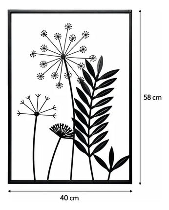 Cuadro Decorativo De Pared Diseño Plantas 40x58cm Negro