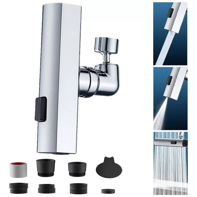 Llave Para Cocina Y Baño Adaptador Lavaplatos 3 Modos Plateado