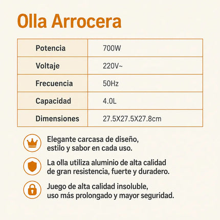 Olla Arrocera Con Vaporera De Aluminio Antiadherente 4 Lt. Blanco 50/60 Hz