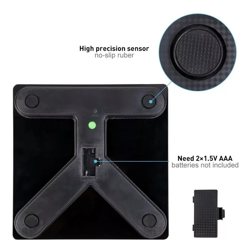 Balanza Baño Digital Bluetooth Inteligente Peso Grasa Imc 18 Negro