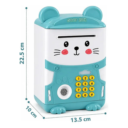 Alcancía Gato Ahorro Automática Contraseña Huella Y Sonido Gato Celeste