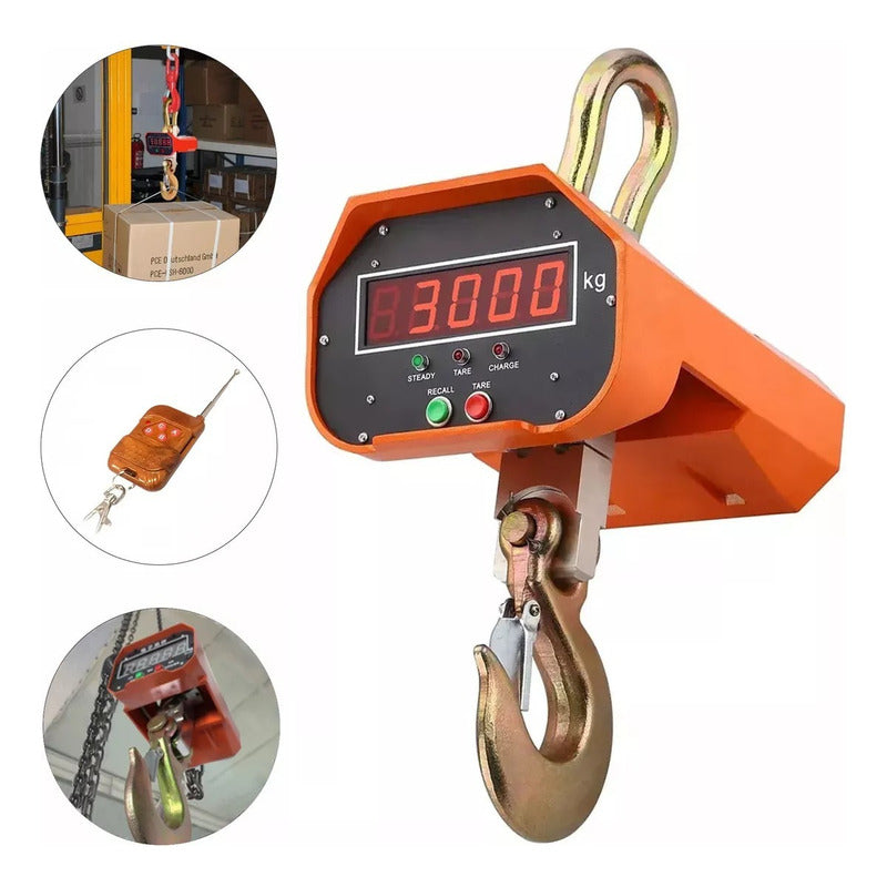 Balanza Romana Digital 3 Toneladas Gancho Con Control Remoto Naranja