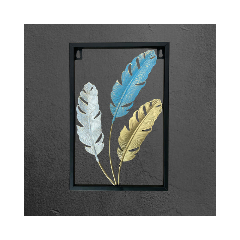 Adorno De Pared Colgante Diseño Plumas Hojas 30x20cm Negro