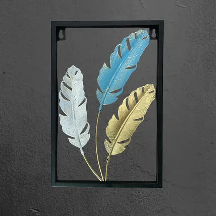 Adorno De Pared Colgante Diseño Plumas Hojas 30x20cm Negro