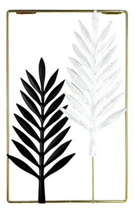 Cuadro Decorativo De Pared Hojas Metálicas 40x26 Cm Negro Dorado