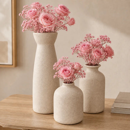 Floreros Jarron Cerámica Decorativos Para Mesa Oficina 3pcs Beige