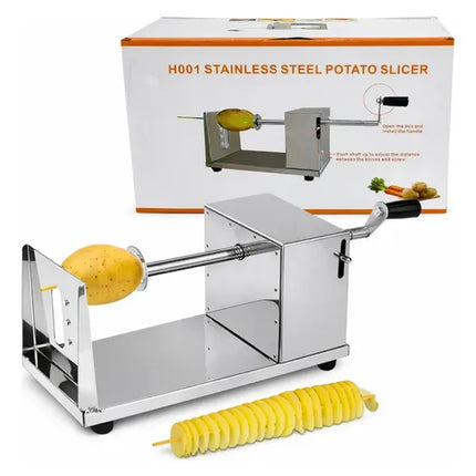 Cortador De Papas Espiral Acero Inoxidable Manual Plateado