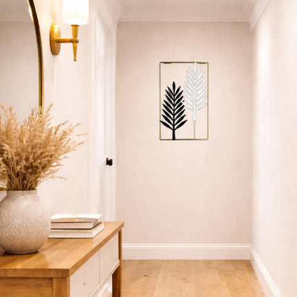 Cuadro Decorativo De Pared Hojas Metálicas 40x26 Cm Negro Dorado