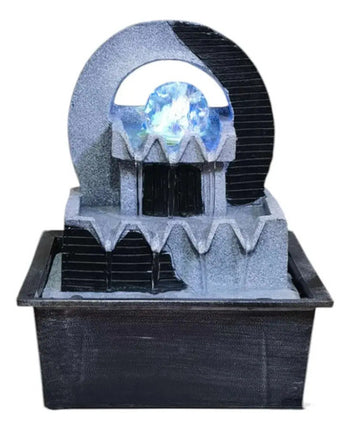 Fuente De Agua Decorativa Cascada Con Luz Led Pileta Gris Oscuro