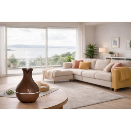 Humidificador Difusor Jarrón Aromatizante Con Luz Led Usb Marrón