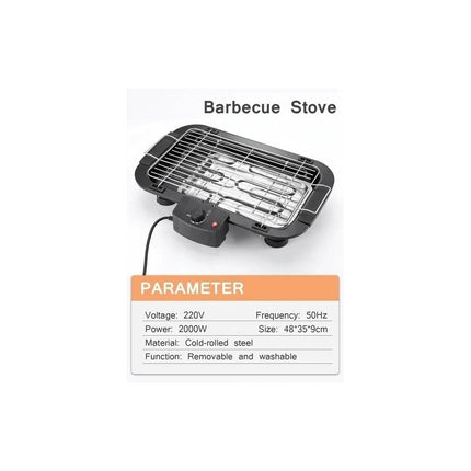 Parrilla Eléctrica Ba Ba Le De 2000w Antiadherente, Con Control De Temperatura Y Bandeja De Goteo Negro