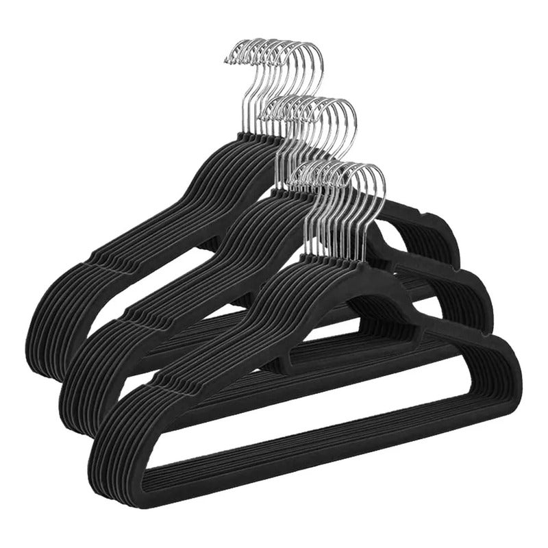 Colgadores De Ropa Set 30u Terciopelo Antideslizante Negro