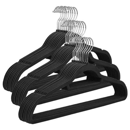 Colgadores De Ropa Set 30u Terciopelo Antideslizante Negro