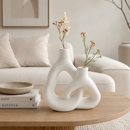 Florero De Cerámica De Estilo Nórdico Blanco
