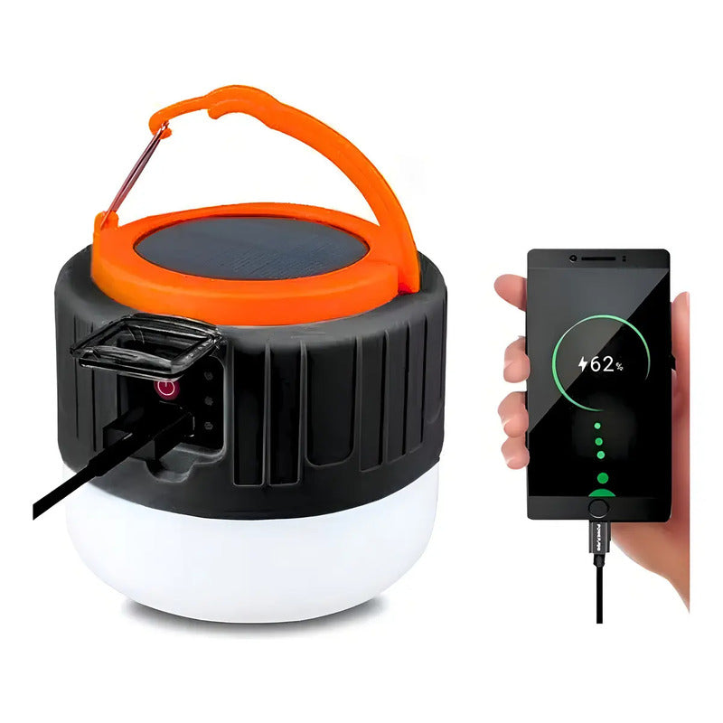 Lampara Linterna De Camping Led Solar Usb Recargable Color Negro