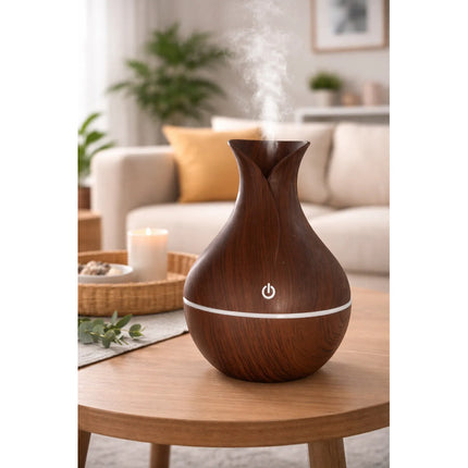 Humidificador Difusor Jarrón Aromatizante Con Luz Led Usb Marrón