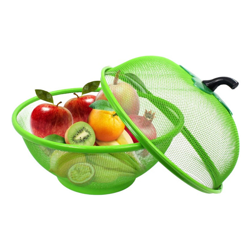 Canasto Frutero Con Tapa 32 Cm Plegable Y Con Asa Plástica Verde