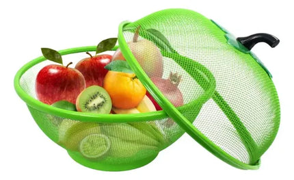 Canasto Frutero Con Tapa 32 Cm Plegable Y Con Asa Plástica Verde