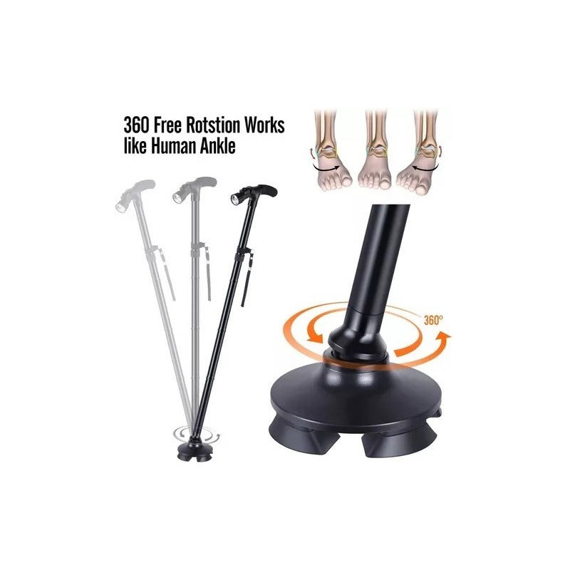 Bastón Ortopédico Plegable Ajustable Con Luz Color Negro Negro