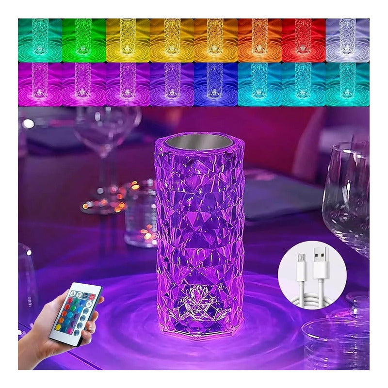 Lámpara De Mesa De Cristal Control Táctil 16 Colores Transparente Transparente