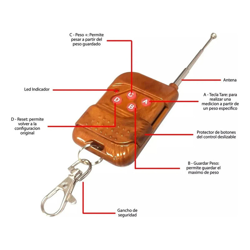 Balanza Romana Digital 5 Toneladas Gancho Con Control Remoto Naranja